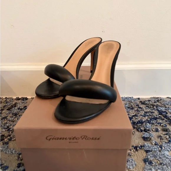 Gianvito Rossi Black Leather Mules Black Bijoux 85 Heeled Sandals Size 36 - Picture 9 of 12